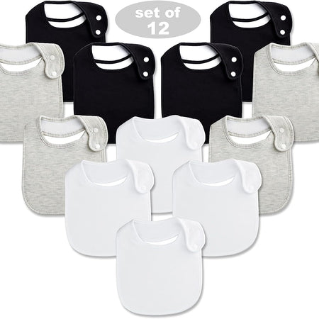 Baby Bandana Drool Bibs Soft and Absorbent Organic Cotton Bandana Bibs Set for Boys Girls Newborn Unisex Plain Colors 3-36 Months 12 Pcs