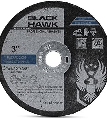 Metal and Stainless Steel Cut off Wheels for Die Grinders, 3” X 1/32” X 3/8” - 25 Pack