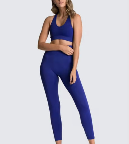 2Pcs Seamless Hyperflex Workout Sport Outfits for Women Sportswear Athletic Clothes Gym Long Sleeve Crop Top High Waist Leggings