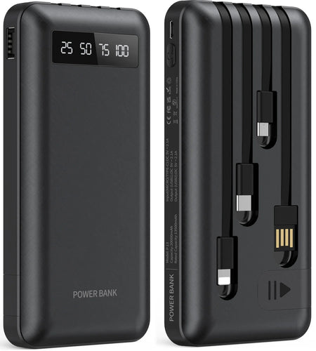 20000Mah Power Bank Portable Charger with Cables, USB Battery Pack Compatible with Iphone & Android Cell Phone
