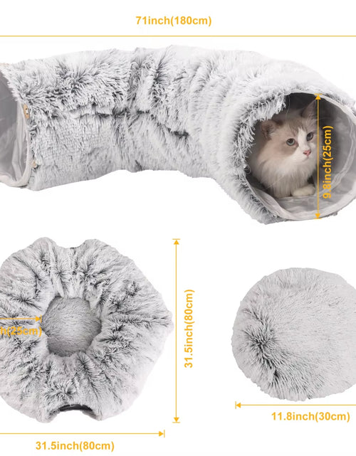 Load image into Gallery viewer, Plush Pets Cat Kennel Gray Foldable round Cats Nest Crossing Tunnel Bed Winter Warm Collapsible Basket Cushion Mat Pet Supplies
