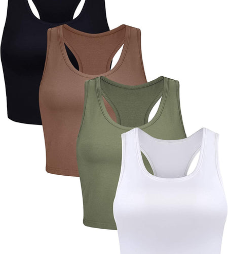 4 Pieces Basic Workout Crop Tank Tops Sleeveless Racerback Sport Tank Top for Women Yoga Running