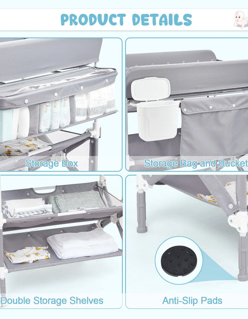 Load image into Gallery viewer, Portable Baby Changing Table with Wheels,Adjustable Height ,Foldable Diaper Change Table with Cleaning Bucket , Nursery Organizer &amp; 2 Tier Storage Rack, Infant Newborn Mobile Nursery Organizer
