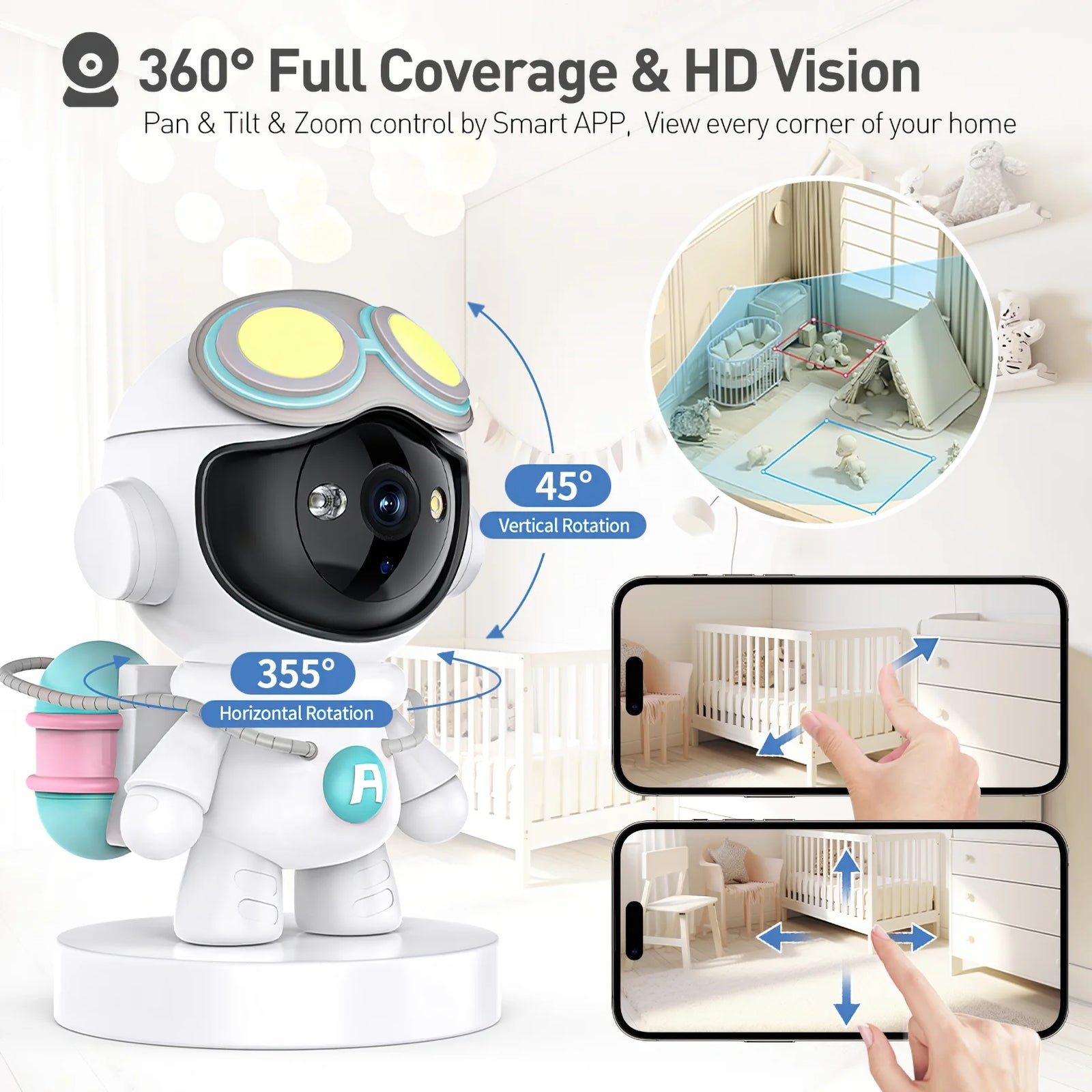 Baby Monitor, 360° Wireless 5G Nanny Cam with Safety Alerts, 4MP HD Wifi Camera for Human & Pet Detection, Home Security Camera with Two-Way Audio, Motion Tracking, IR Night Vision, Sleep Tracking