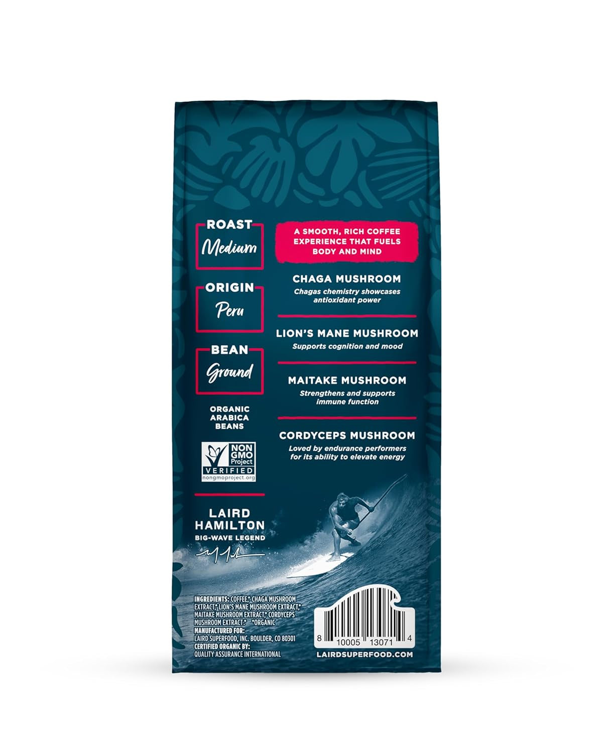 Peruvian Medium Roast Coffee with Functional Mushrooms, Certified Organic Peruvian Ground Coffee Beans, Gluten-Free, Dairy-Free, Non-Gmo, Paleo, Keto Friendly, 12 Oz. Bag