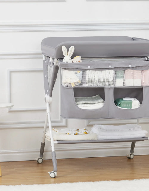 Load image into Gallery viewer, Portable Baby Changing Table with Wheels,Adjustable Height ,Foldable Diaper Change Table with Cleaning Bucket , Nursery Organizer &amp; 2 Tier Storage Rack, Infant Newborn Mobile Nursery Organizer
